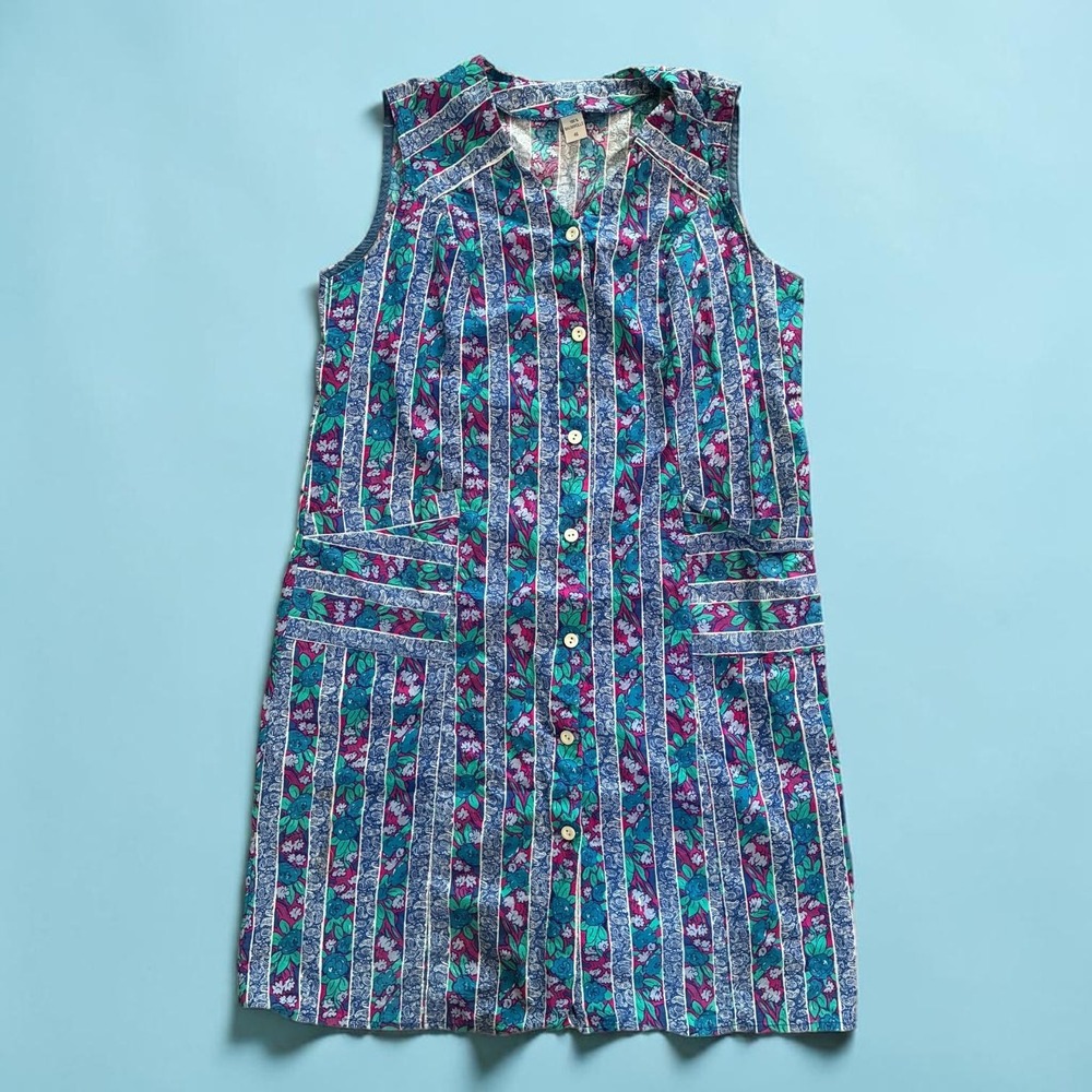 Vintage Blue Paisley Floral Dress - Size XL